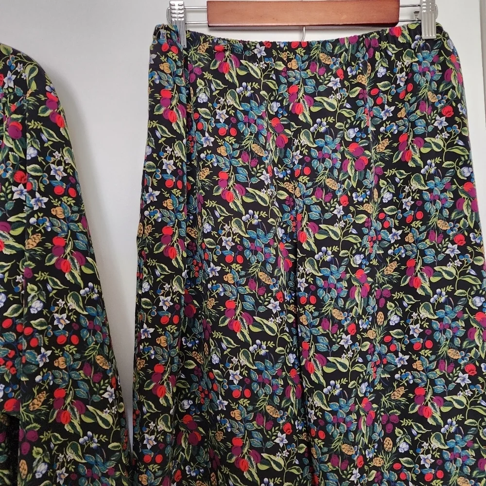 VTG Jennifer Moore Wildflower Silky Pajama Pant Set Black Floral S